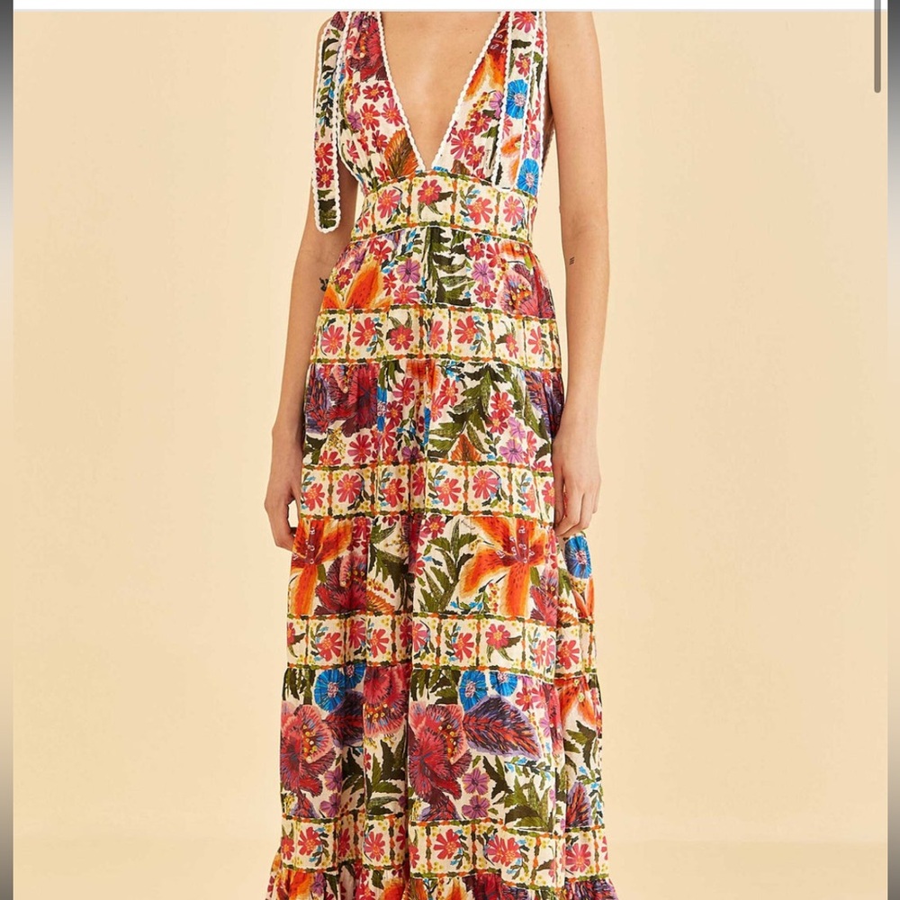 FARM Rio Off-White Tropical Yard Sleeveless Midi Dress